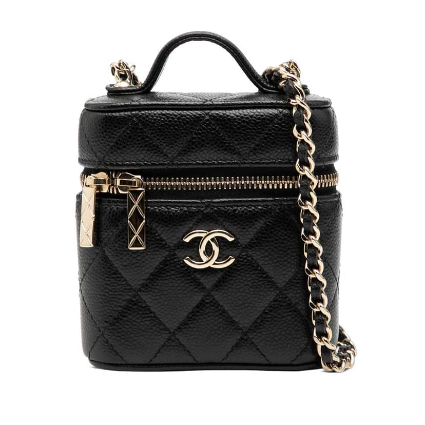 Chanel Mini Caviar Handle with Care Vanity Case Black Leather Good condition - Front View