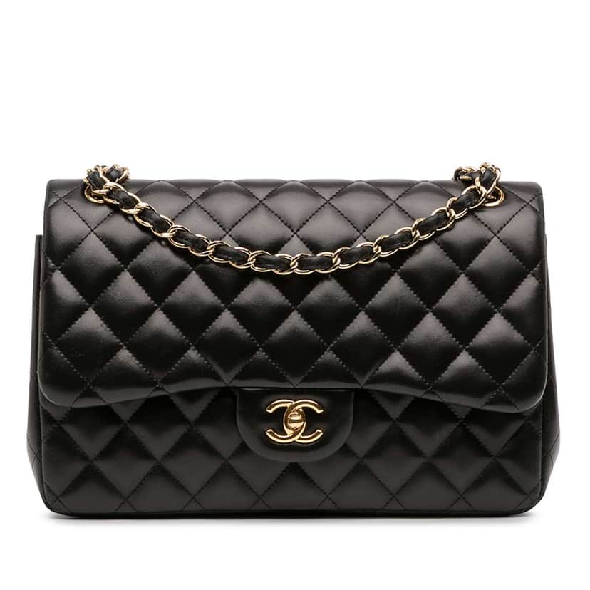 Chanel Jumbo Classic Lambskin Double Flap Black Leather Good condition - Front View