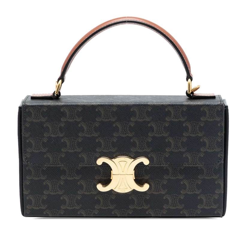 Celine Triomphe Coated Canvas Box Top Handle Bag Brown Canvas Very good condition - Front View