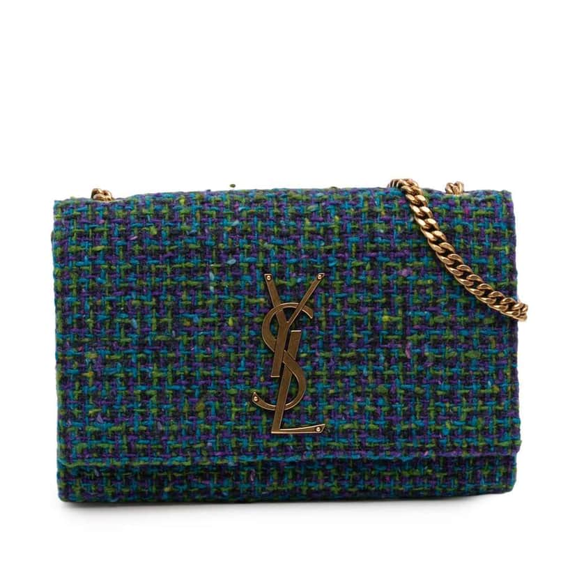 Saint Laurent Small Tweed Monogram Kate Crossbody Blue Tweed Good condition - Front View