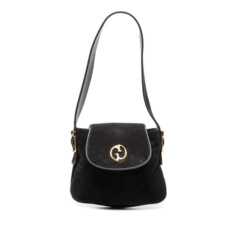 Gucci Suede 1973 Shoulder Bag Black Leather Very good condition - Front View