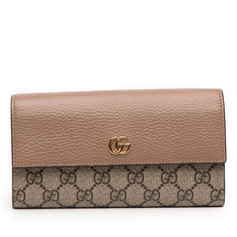 Gucci Bicolor GG Marmont GG Supreme Continental Wallet Brown Canvas Good condition - Front View