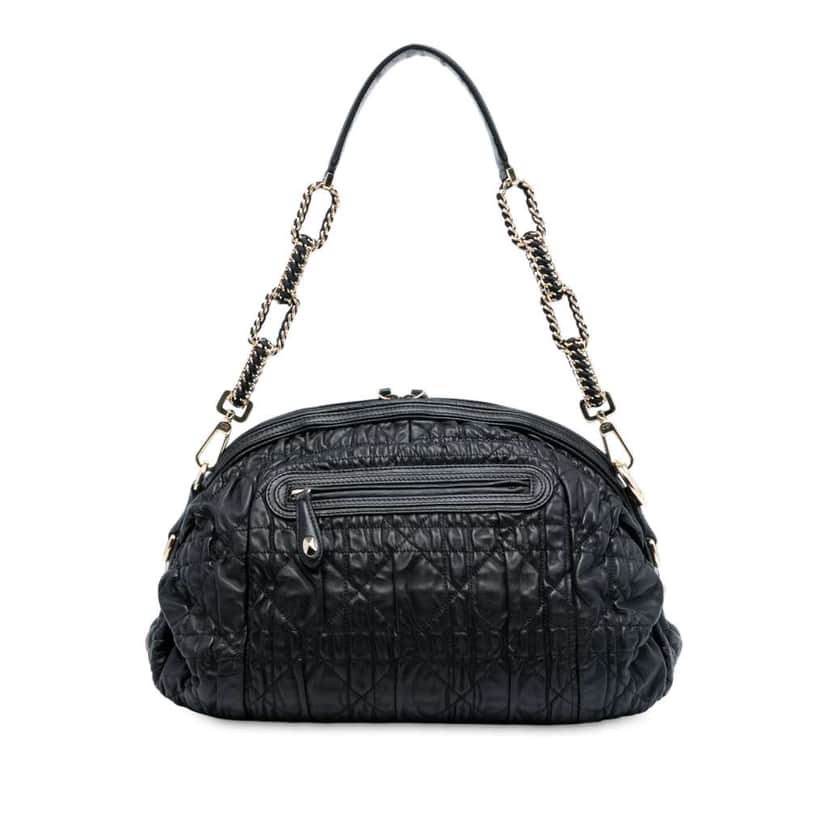 Dior Lambskin Cannage Gaufre Delices Shoulder Bag Black Leather Very good condition - Front View