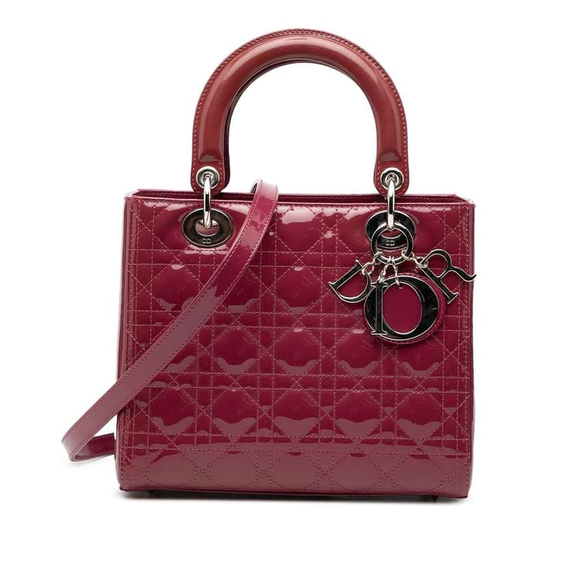 Dior Medium Patent Cannage Lady Dior Pink Leather Good condition - Front View