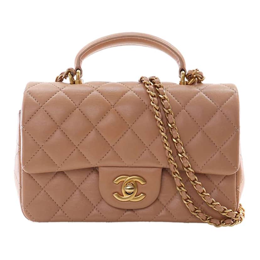 Chanel Mini Rectangular Classic Lambskin Top Handle Flap Brown Leather Good condition - Front View