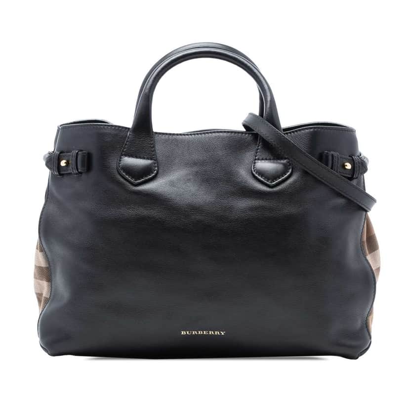 Burberry Medium Leather and House Check Banner Satchel Black Leather Good condition - Front View