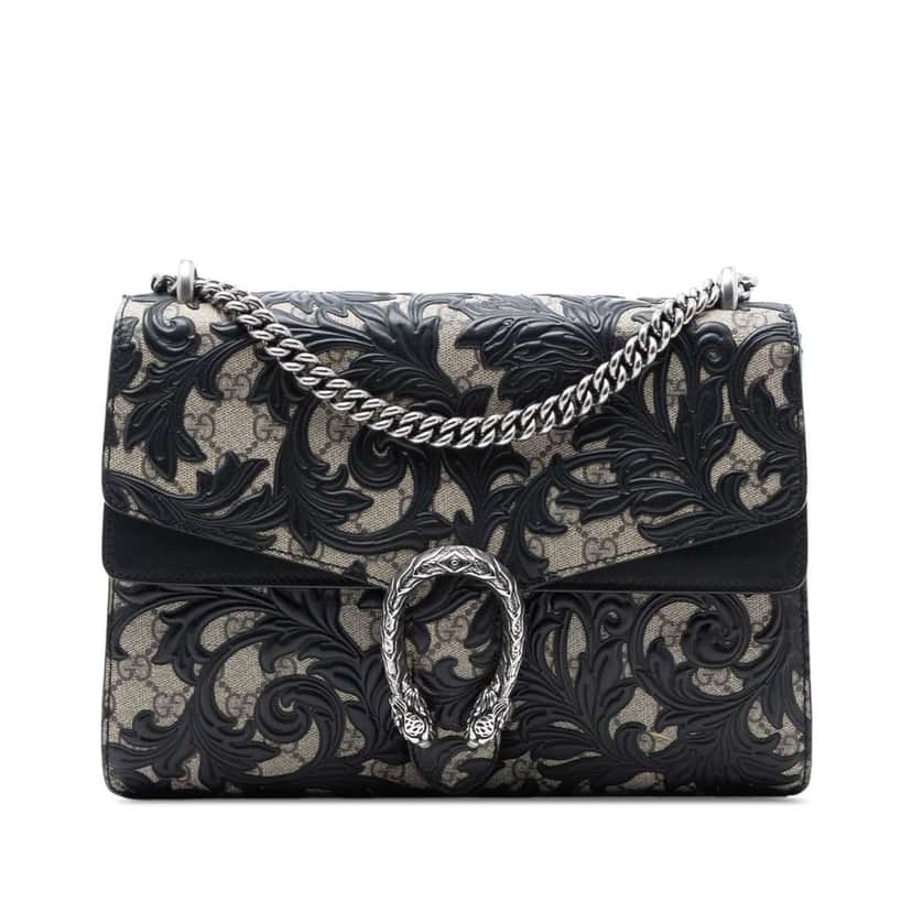 Gucci Medium GG Supreme Arabesque Dionysus Shoulder Bag Black Canvas Good condition - Front View
