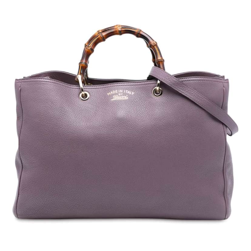Gucci Large Calfskin Bamboo Shopper Satchel Purple Leather Good condition - Front View