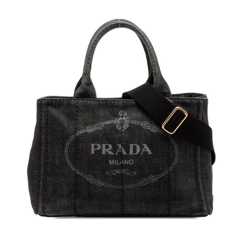 Prada Small Denim Canapa Logo Satchel Black Denim Good condition - Front View