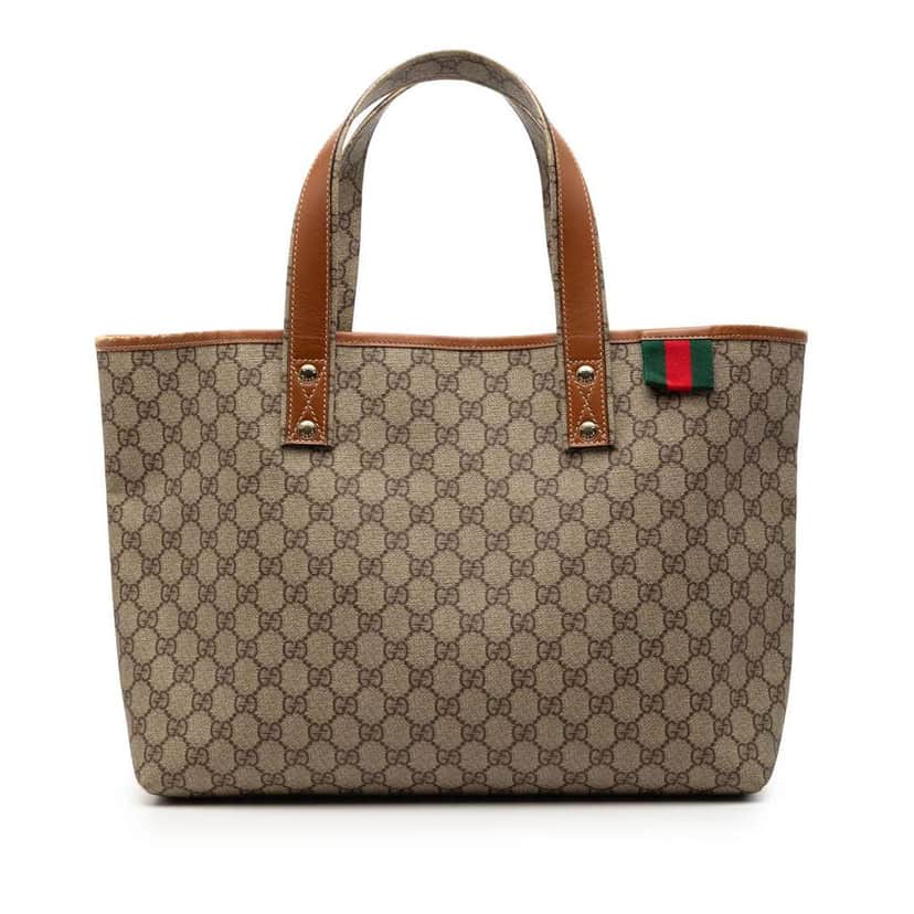 Gucci Medium GG Supreme Web Loop Tote Brown Canvas Good condition - Front View