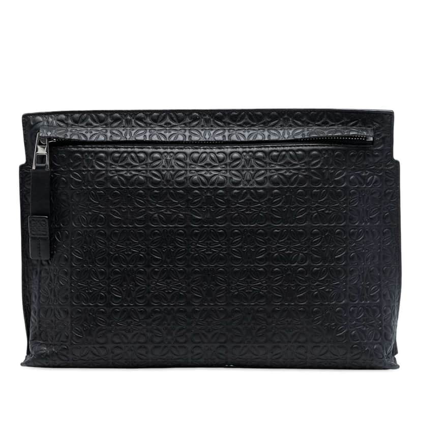 Loewe Embossed Anagram Leather Repeat T Clutch Black Leather Good condition - Front View