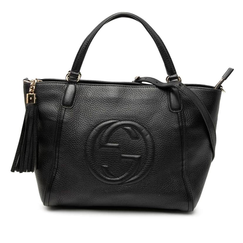 Gucci Small Pebbled Leather Soho Cellarius Satchel Black Leather Good condition - Front View