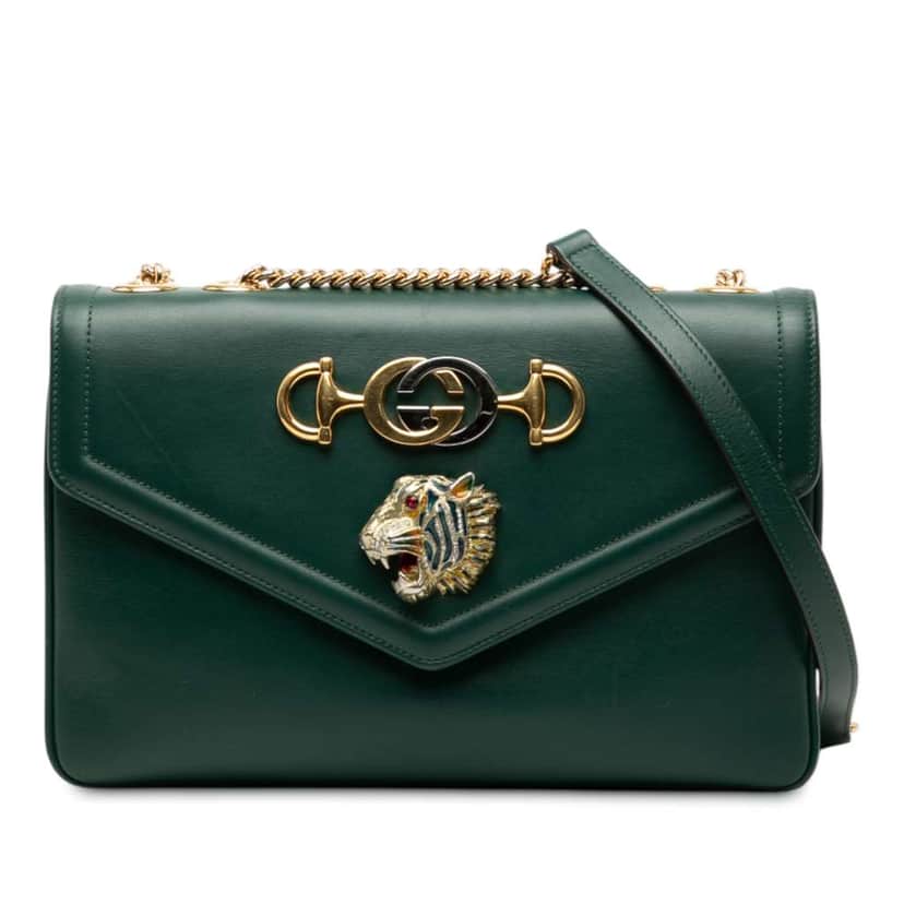 Gucci Medium Leather Rajah Crossbody Green Leather Very good condition - Front View