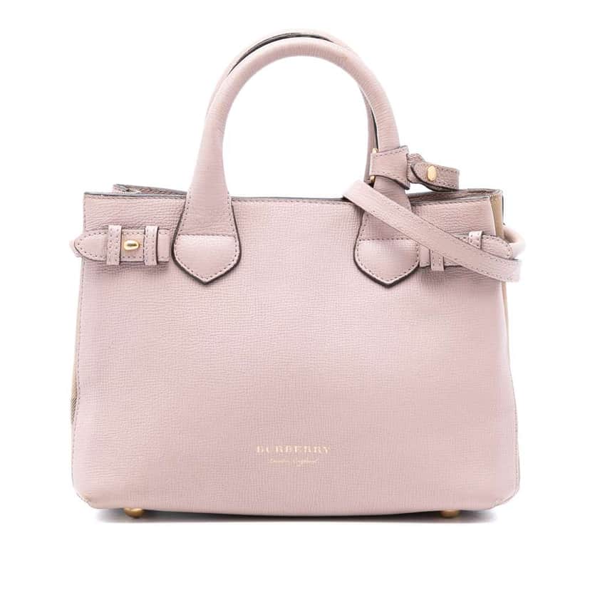 Burberry Small Leather and House Check Banner Satchel Pink Leather Good condition - Front View