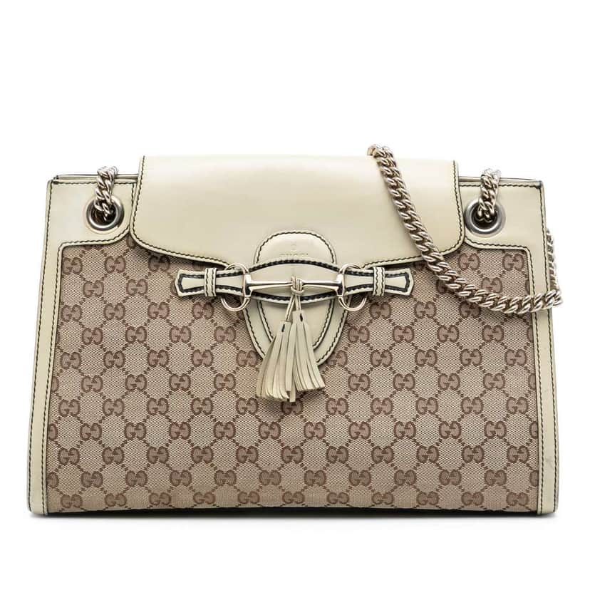 Gucci Large GG Canvas Emily Shoulder Bag Brown Canvas Very good condition - Front View