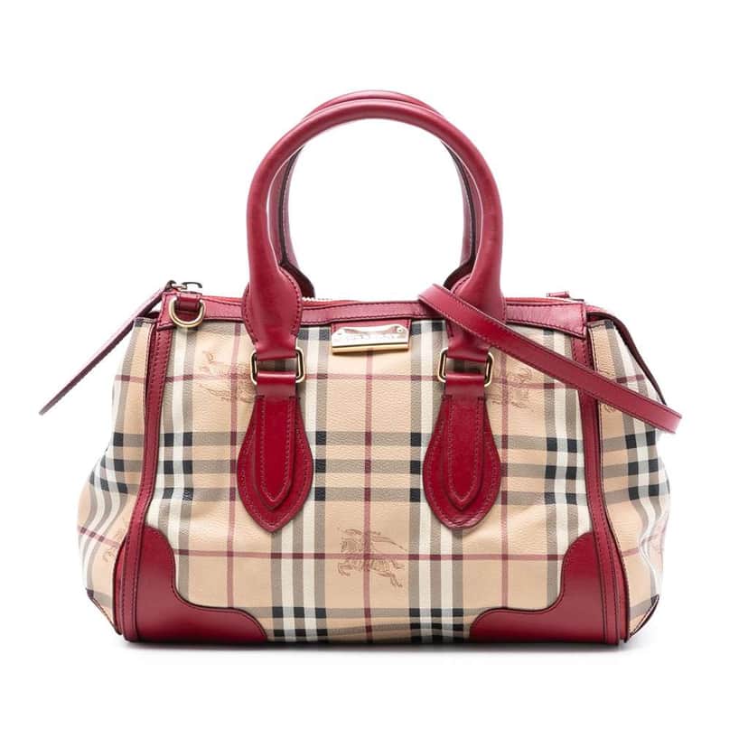 Burberry Small Haymarket Check Coated Canvas Gladstone Satchel Brown Canvas Good condition - Front View
