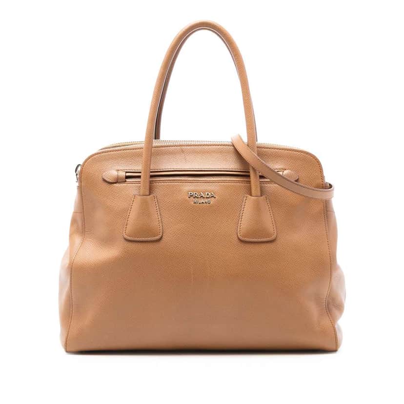 Prada Saffiano Cuir Satchel Brown Leather Very good condition - Front View