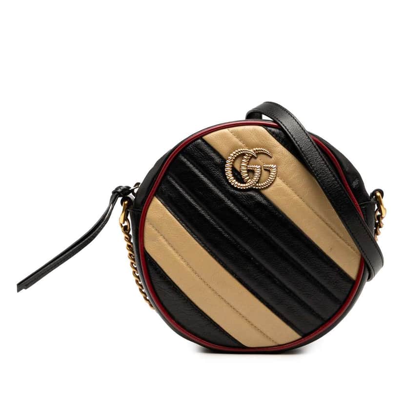 Gucci Mini GG Marmont Matelasse Leather Torchon Round Crossbody Black Leather Very good condition - Front View