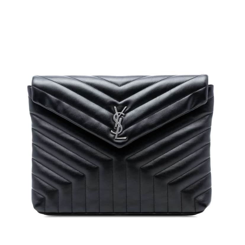 Saint Laurent Matelasse Calfskin Monogram LouLou Document Clutch Black Leather Good condition - Front View