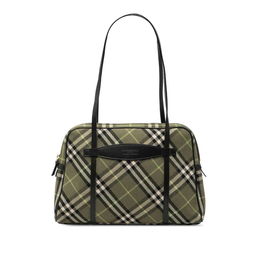 Burberry Nova Check Canvas Shoulder Bag Green Canvas Good condition - Front View