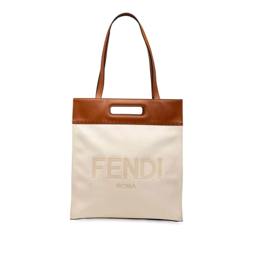 Fendi Bicolor Canvas and Leather Sunshine Shopper Tote Brown Canvas Good condition - Front View
