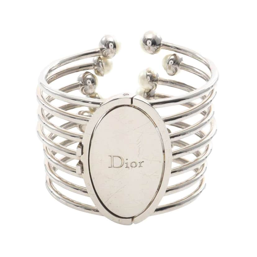 Dior Palladium Plated Faux Pearl Diorific Bangle Bracelet Silver Metal Good condition - Front View