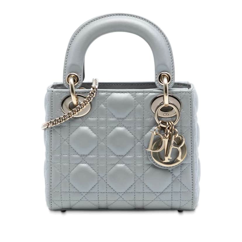 Dior Mini Lambskin Cannage Lady Dior Grey Leather Very good condition - Front View