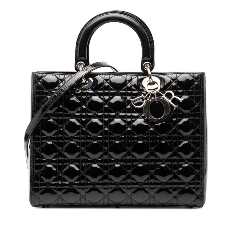 Dior Large Patent Cannage Lady Dior Black Leather Very good condition - Front View