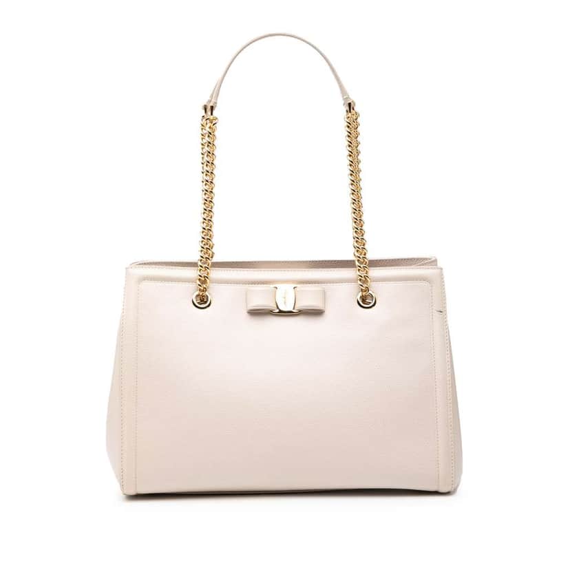 Salvatore Ferragamo Grained Calfskin Vara Melike Tote Brown Leather Good condition - Front View