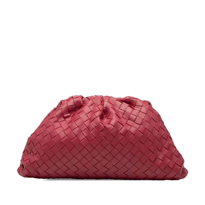 Bottega Veneta Nappa Intrecciato The Pouch Red Leather Good condition - Front View