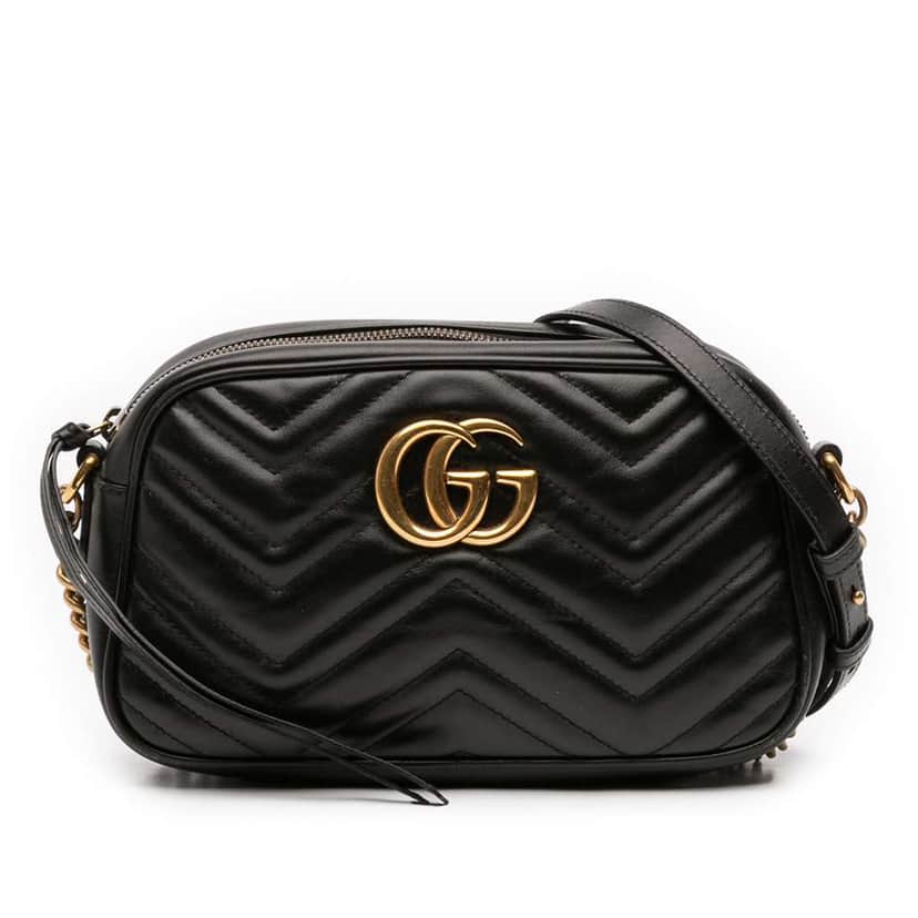 Gucci Small GG Marmont Matelasse Leather Crossbody Black Leather Good condition - Front View
