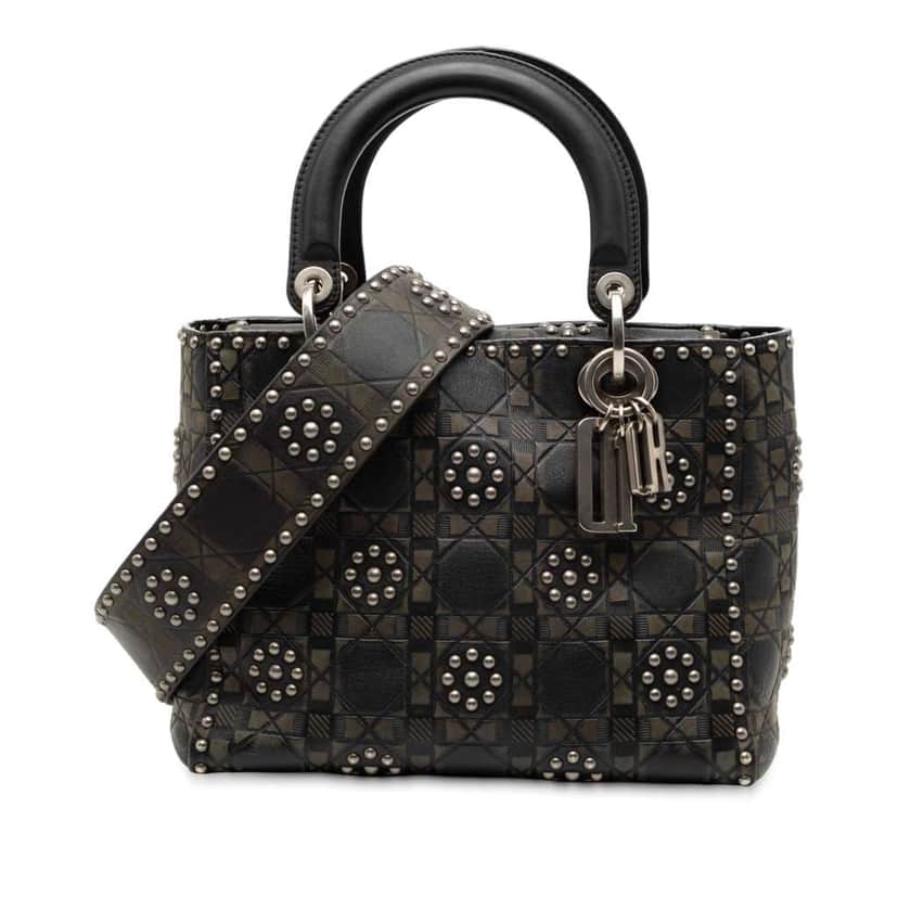 Dior Medium Calfskin Cannage Embossed Flower Studded Supple Lady Dior Black Leather Very good condition - Front View