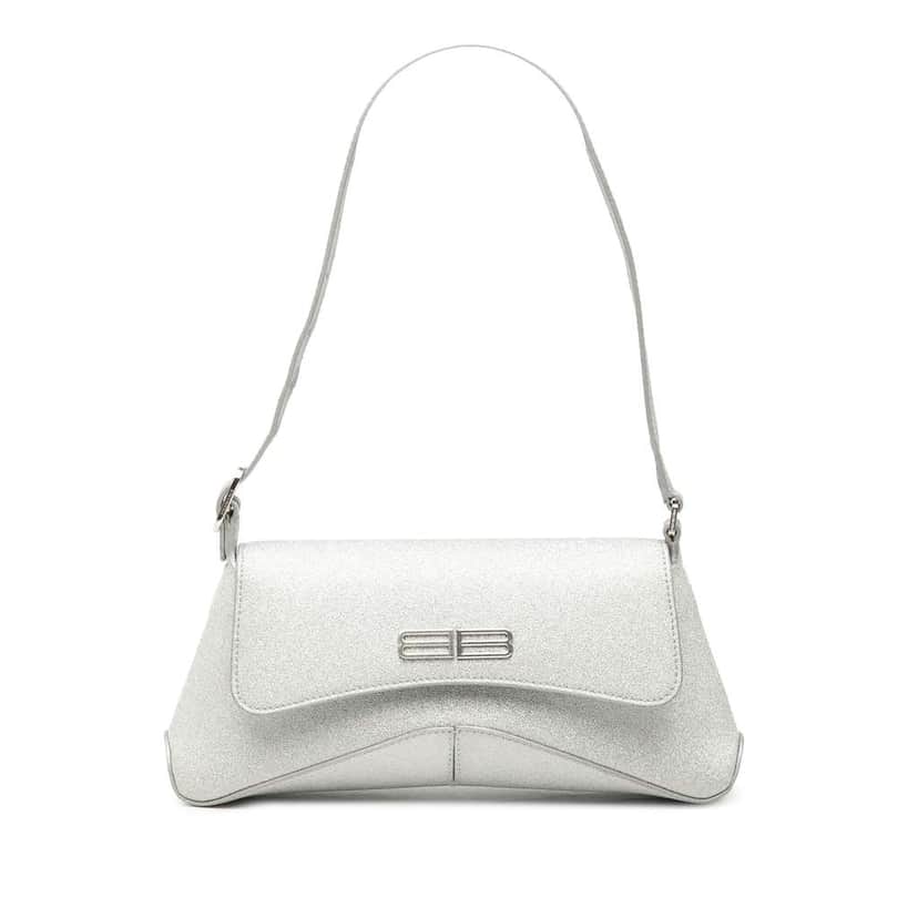 Balenciaga Small Glitter Fabric XX Flap Silver Polyester Very good condition - Front View