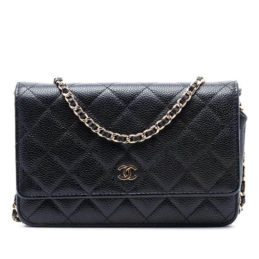 Chanel CC Quilted Caviar Wallet on Chain Black Leather Good condition - Front View