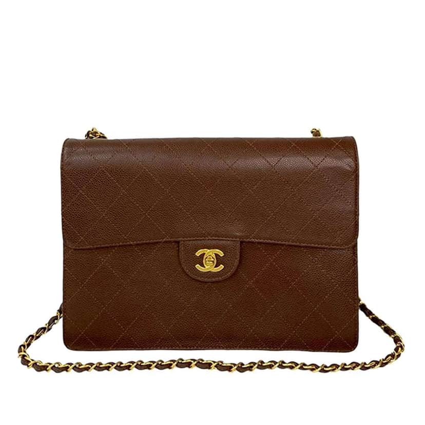 Chanel CC Jumbo Stitched Caviar Single Flap Brown Leather Good condition - Front View