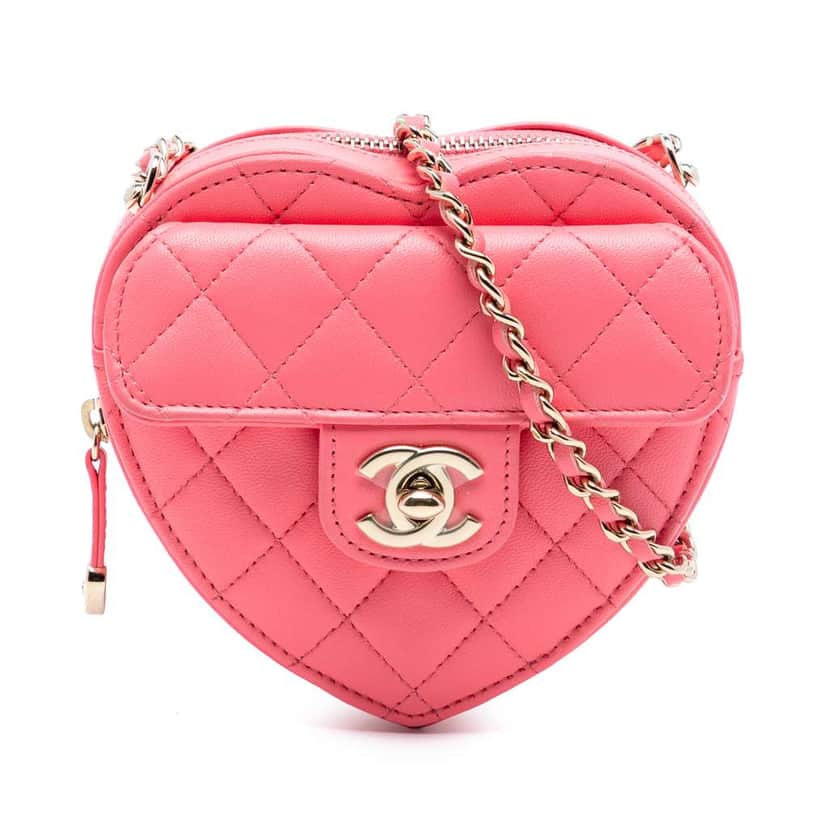 Chanel Mini Lambskin CC in Love Heart Crossbody Pink Leather Good condition - Front View