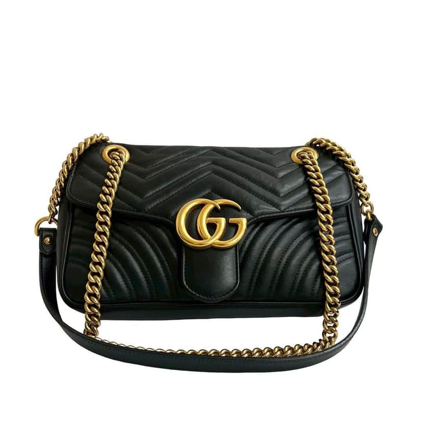 Gucci Medium GG Marmont Matelasse Leather Shoulder Bag Black Leather Good condition - Front View
