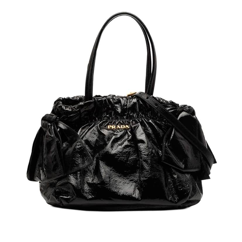 Prada Vernice Gaufre Bow Satchel Black Leather Good condition - Front View