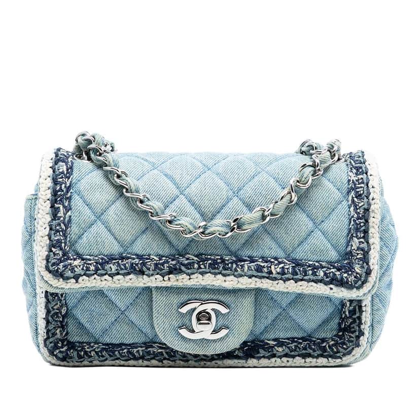 Chanel Mini Rectangular Classic Denim Braided Single Flap Blue Denim Good condition - Front View