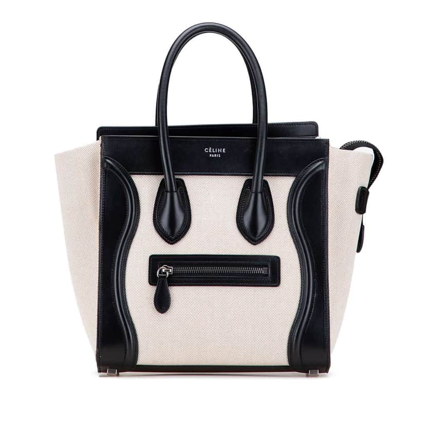 Celine Micro Bicolor Leather Trimmed Canvas Luggage Tote Brown Canvas Good condition - Front View