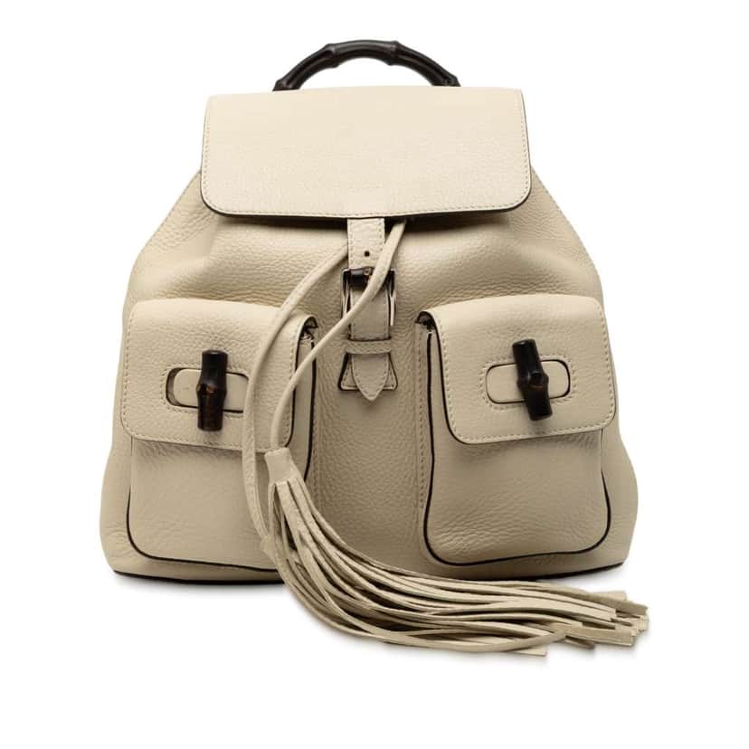 Gucci Leather Bamboo Tassel Backpack White Leather Very good condition - Front View