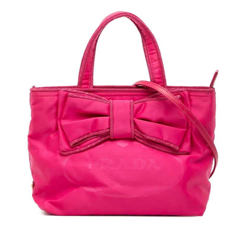 Prada Tessuto Canapa Logo Bow Satchel Pink Very good condition - Front View