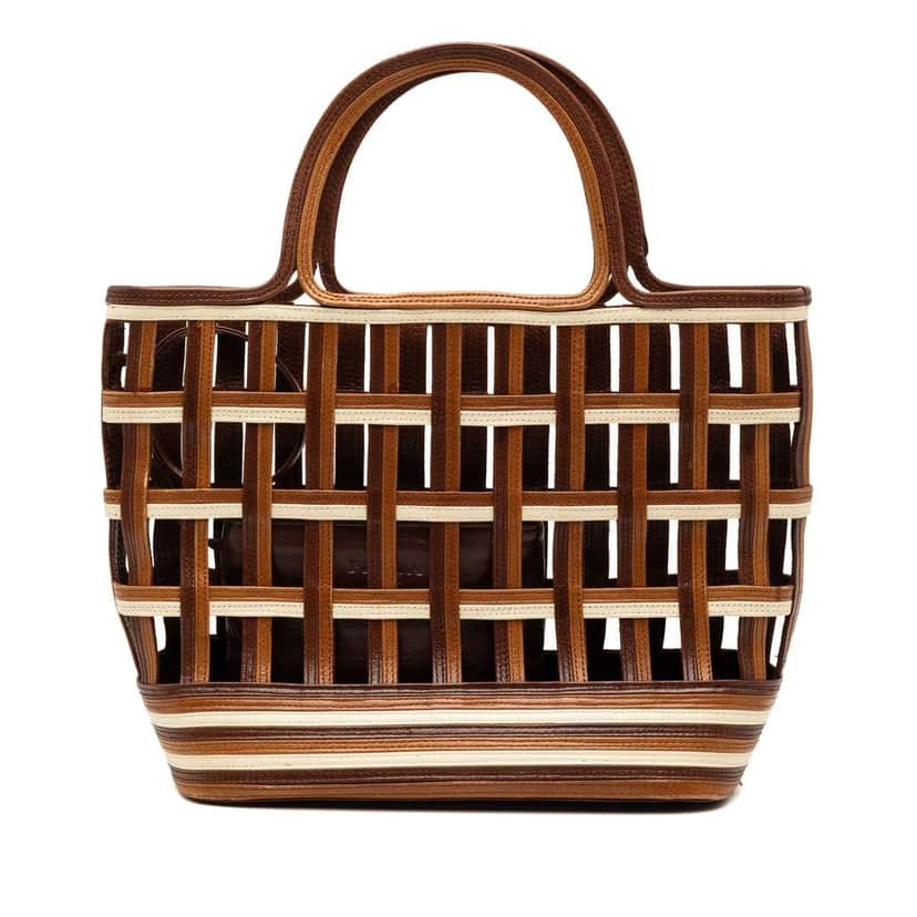 Prada Mini Leather Lattice Tote Brown Leather Good condition - Front View