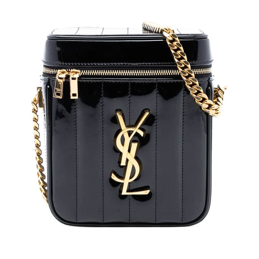 Saint Laurent Patent Vicky Vanity Bag Black Leather Very good condition - Front View