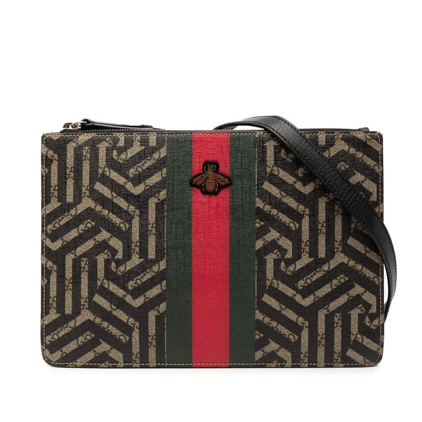 Gucci GG Supreme Kaleido Bee Crossbody Brown Canvas Very good condition - Front View