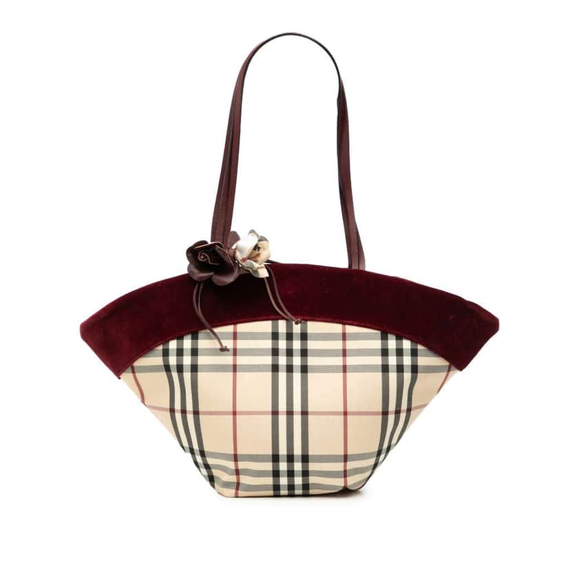 Burberry Velvet Trimmed House Check Canvas Tote Brown Canvas Good condition - Front View