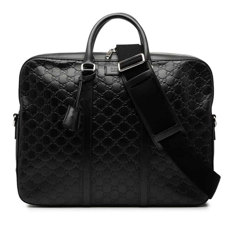 Gucci Guccissima Business Bag Black Leather Good condition - Front View