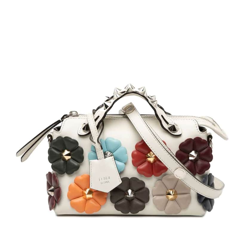 Fendi Mini Leather By The Way Flowerland Satchel White Leather Good condition - Front View