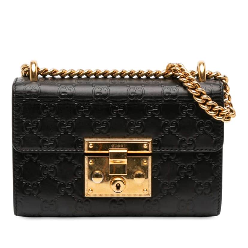 Gucci Small Guccissima Padlock Crossbody Black Leather Very good condition - Front View