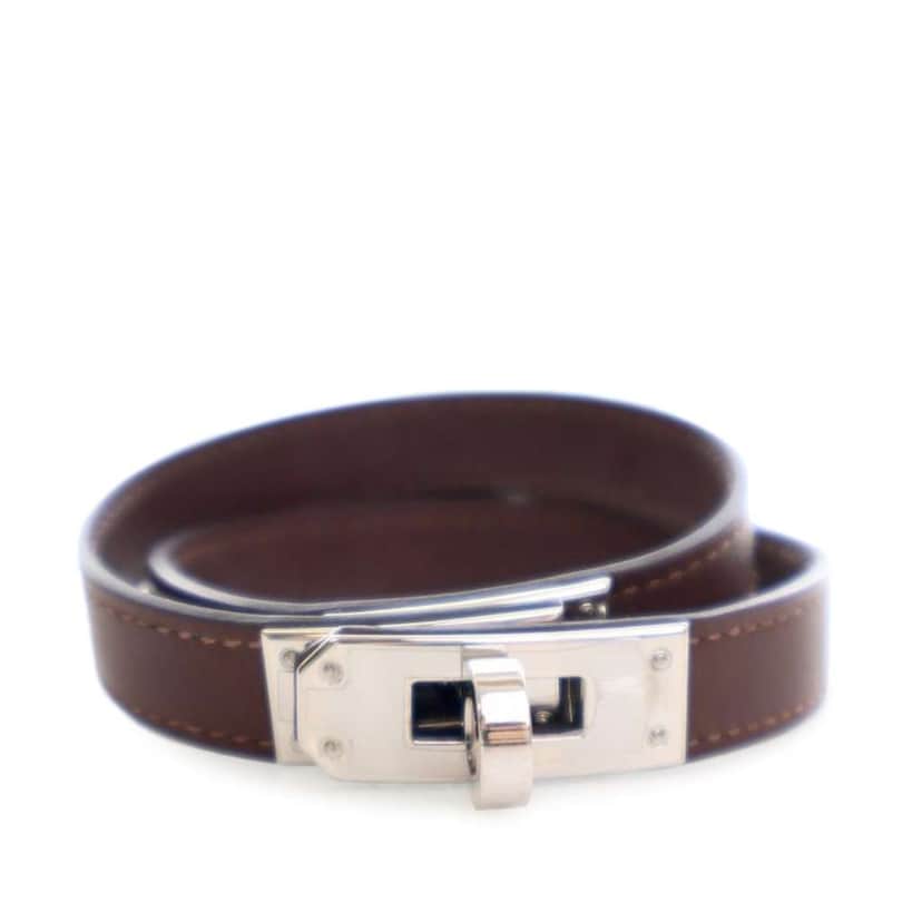 Hermès Swift Kelly Double Tour Bracelet Brown Leather Good condition - Front View